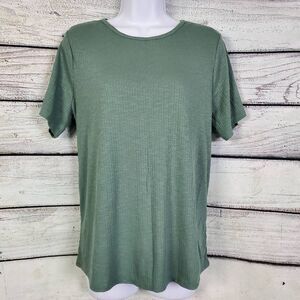 Old Navy Luxe Women’s L Green Short Sleeve Ribbed Top Soft Stretchy Casual